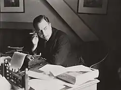 Priestley at work in the study at his home in Highgate, London, 1940