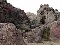 Large deposits of volcanic rock in Jawbone Canyon