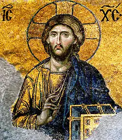 Detail of the Christ Pantocrator mosaic, also known as the Deësis mosaic