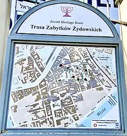 Plaque illustrating the Jewish Heritage Route in Kazimierz of Kraków