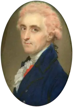 Colonel James Hamilton by John Smart (1784), wearing a white wig powdered with pink-coloured powder.