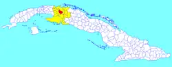 Jovellanos municipality (red) within Matanzas Province (yellow) and Cuba