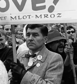 Jozef Mlot-Mroz surrounded by Yippies at Richard Nixon's first inauguration in January 1969
