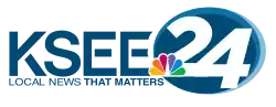 At left, the letters K S E E in a sans serif with stylized cuts. At right, a two-tone blue oval containing a white numeral 24, overlaid by the NBC peacock at the lower left. Beneath the K S E E letters are the words "Local News that Matters".
