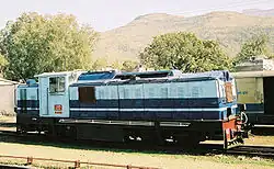 Two-tone blue locomotive