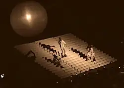 Kid Cudi, Mr Hudson and Kanye West performing "Paranoid" at the Hollywood Bowl on September 25, 2015.