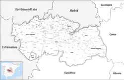 Map of the province of Toledo with its municipalities