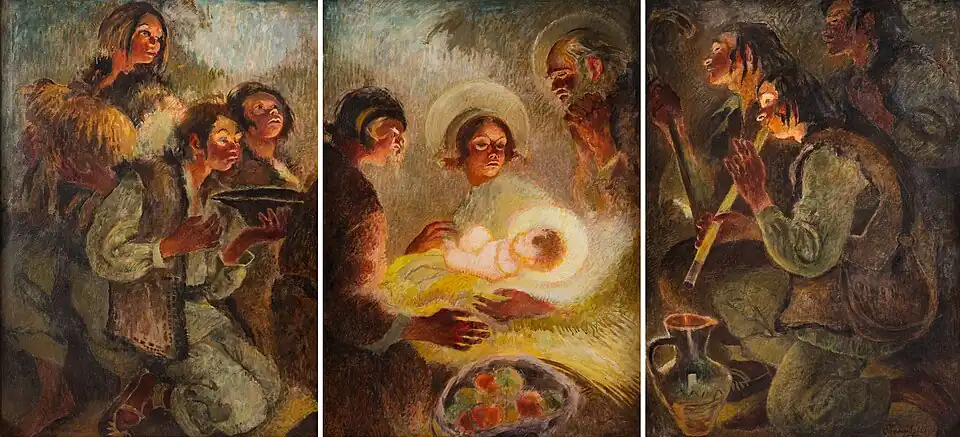 Impressionism: Adoration of the Shepherds triptych; 1938, oil on canvas, 102 × 222&nbsp;cm, private collection.