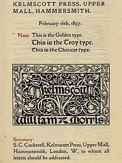 The Golden Type among other typefaces used by the Kelmscott Press