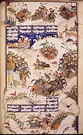 Khusraw and Bahram Chubin in battle (folio 51v)