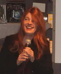 Harrison at a book-signing event for A Perfect Blood, Ann Arbor, Michigan