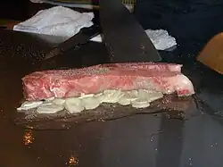 Kobe Beef with Garlic Chips on Japanese teppan