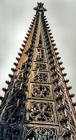 The exterior of one of the spires