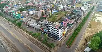 Aerial view of Kohalpur, Ratna Highway on the left