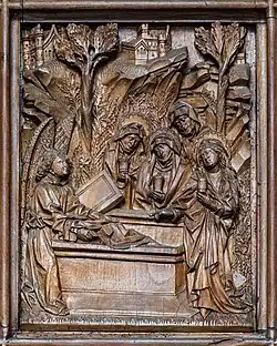 The three Marys at the Tomb of Christ, on the west portal. Simon Haider, 1470.