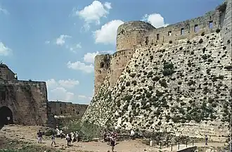 The Krak des Chevaliers in Syria, with a tall and clearly defined talus
