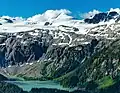 Aerial view of Kumkan Peak, Kwoiek Glacier and Stukolait Lake.