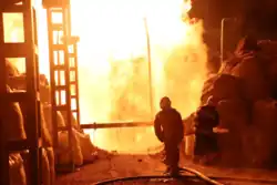 Fire after a strike in Kyiv Oblast