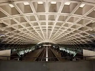 Coffered ceiling typical of stations on the Washington Metro (Washington, DC)