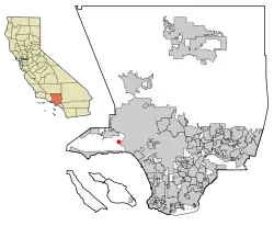 Location of Topanga in California and Los Angeles County