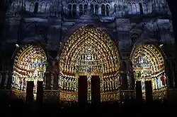Amiens Cathedral illuminated like it may have appeard painted