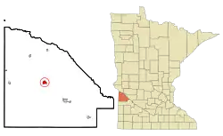 Location of Madison within Lac qui Parle County and state of Minnesota