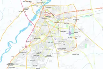 Pakistan, with Lahore pinpointed at the northeast