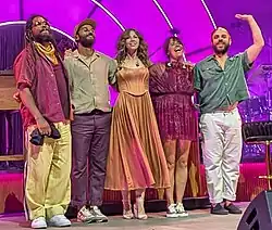 Lake Street Dive L–R: Akie Bermiss, James Cornelison, Rachael Price, Bridget Kearney, Mike Calabrese, San Diego July 26, 2024.