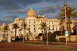 View at sunrise from the Promenade des Anglais.