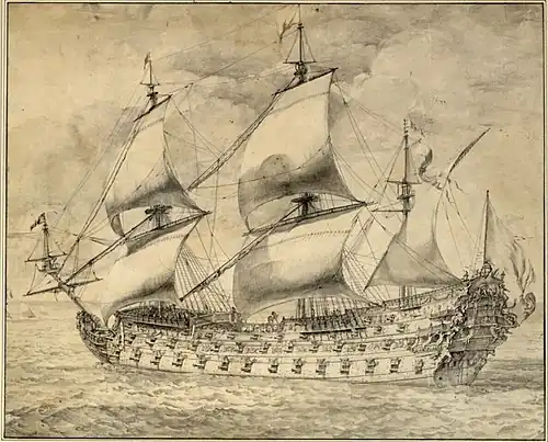 Drawing by Puget of the warship Royal Louis, showing his sculptural decoration on the stern