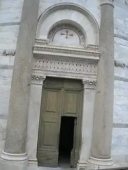 Entrance door to the bell tower
