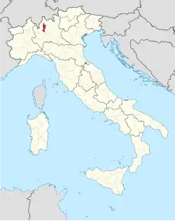 Map highlighting the location of the province of Lecco in Italy