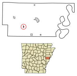 Location of Aubrey in Lee County, Arkansas.