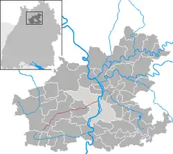 Map of the course of the river Lein (in red) in the Landkreis (district) Heilbronn, Baden-Württemberg, Germany.