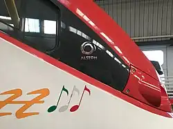The Alstom logo on a train
