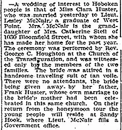McNair's wedding announcement in 1905 newspaper