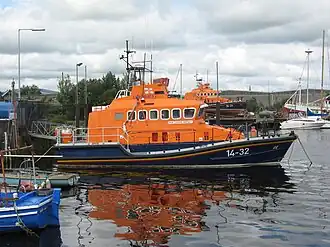 Lifeboats in Arklow Harbour, Ireland. Orange is chosen for lifeboats and lifesaving jackets because of its high visibility.