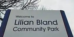 Sign saying 'Welcome to Lilian Bland Community Park'