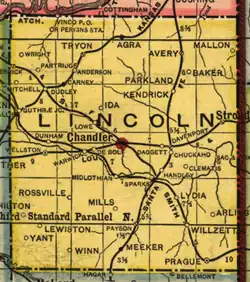 1905 map of Lincoln county showing the location of Rossville