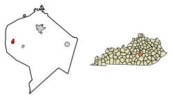 Location of Hustonville in Lincoln County, Kentucky.