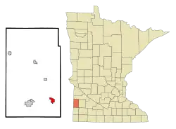 Location of Tyler within Lincoln County, Minnesota