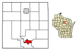 Location of Merrill in Lincoln County, Wisconsin
