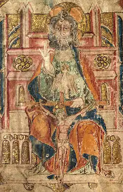 Image 26The Father, The Holy Spirit, and Christ crucified, depicted in a Welsh manuscript c. 1390–1400 (from Trinity)