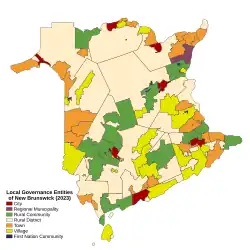 Distribution of New Brunswick's new local governance entities by municipal status type.