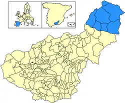 Location of Comarca de Huéscar in the province of Granada, Andalusia, Spain