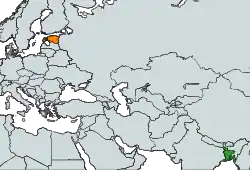 Map indicating locations of Bangladesh and Estonia
