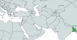 Map indicating locations of Bangladesh and Malta