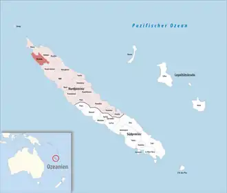 Location of the commune (in red) within New Caledonia