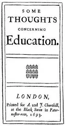 Photo of the cover of the title page of John Locke's 1693 book "Some Thoughts Concerning Education"