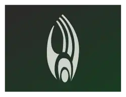 White stylized hand or claw like icon in front of a green background